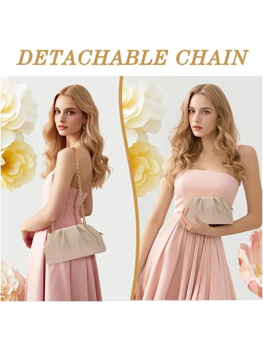 👜 Women's Nude Soft Pleated PU Wedding Clutch Elegant Evening Clutch Purse